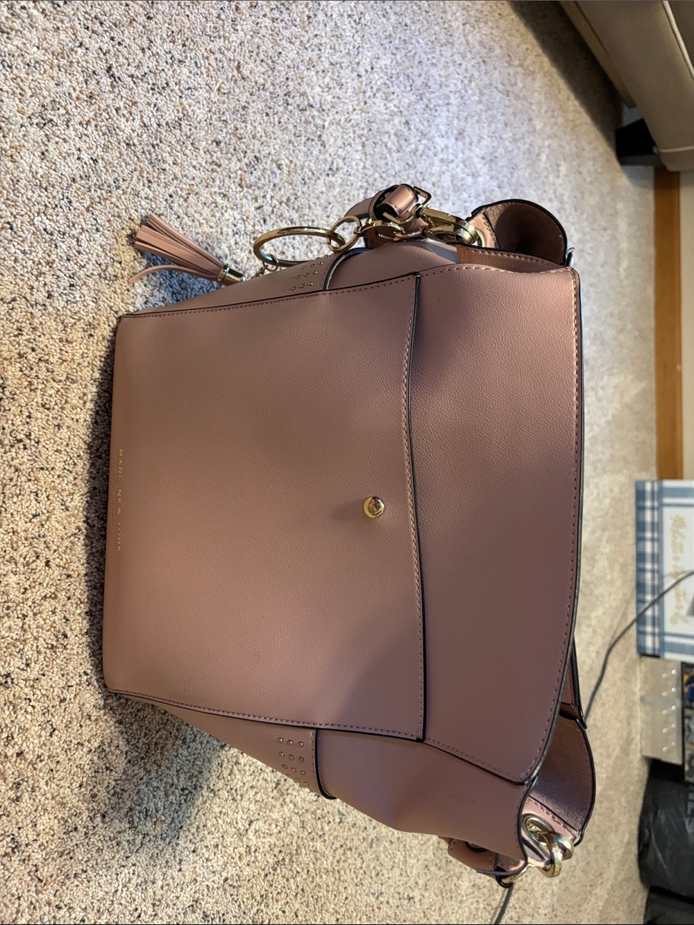 Blush Pink Leather Shoulder Bag with Tassel Accent